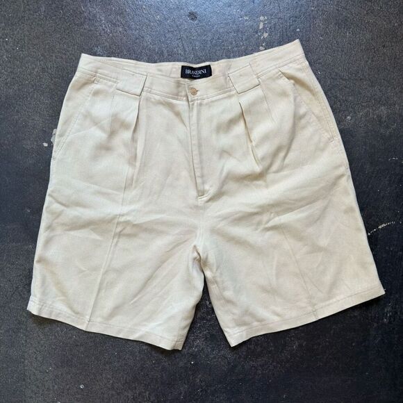 Brandini Men’s Pleated Front Shorts Size 37 Waist Silk Blend Very Stained - Picture 1 of 16